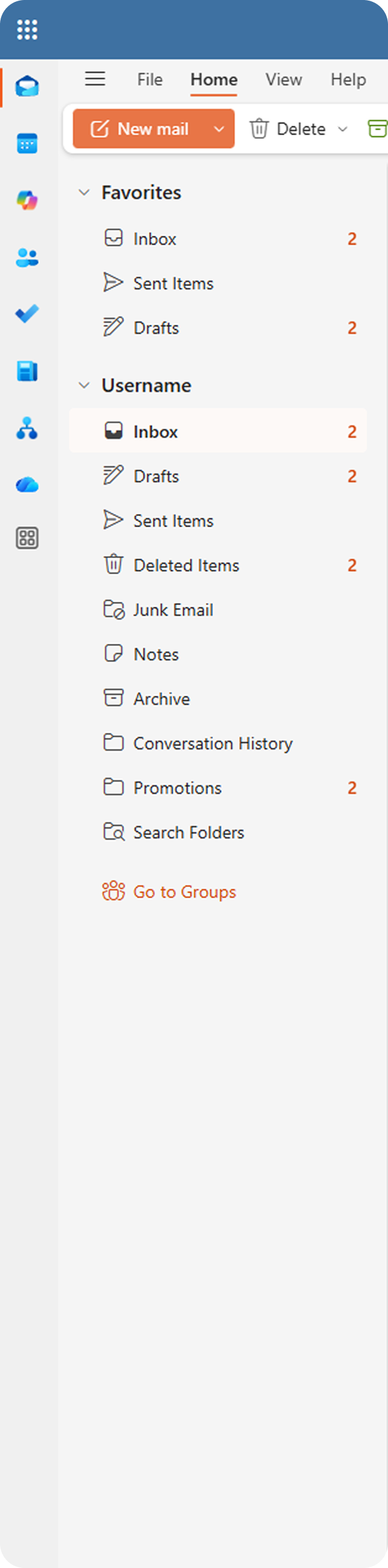 Outlook left navigation